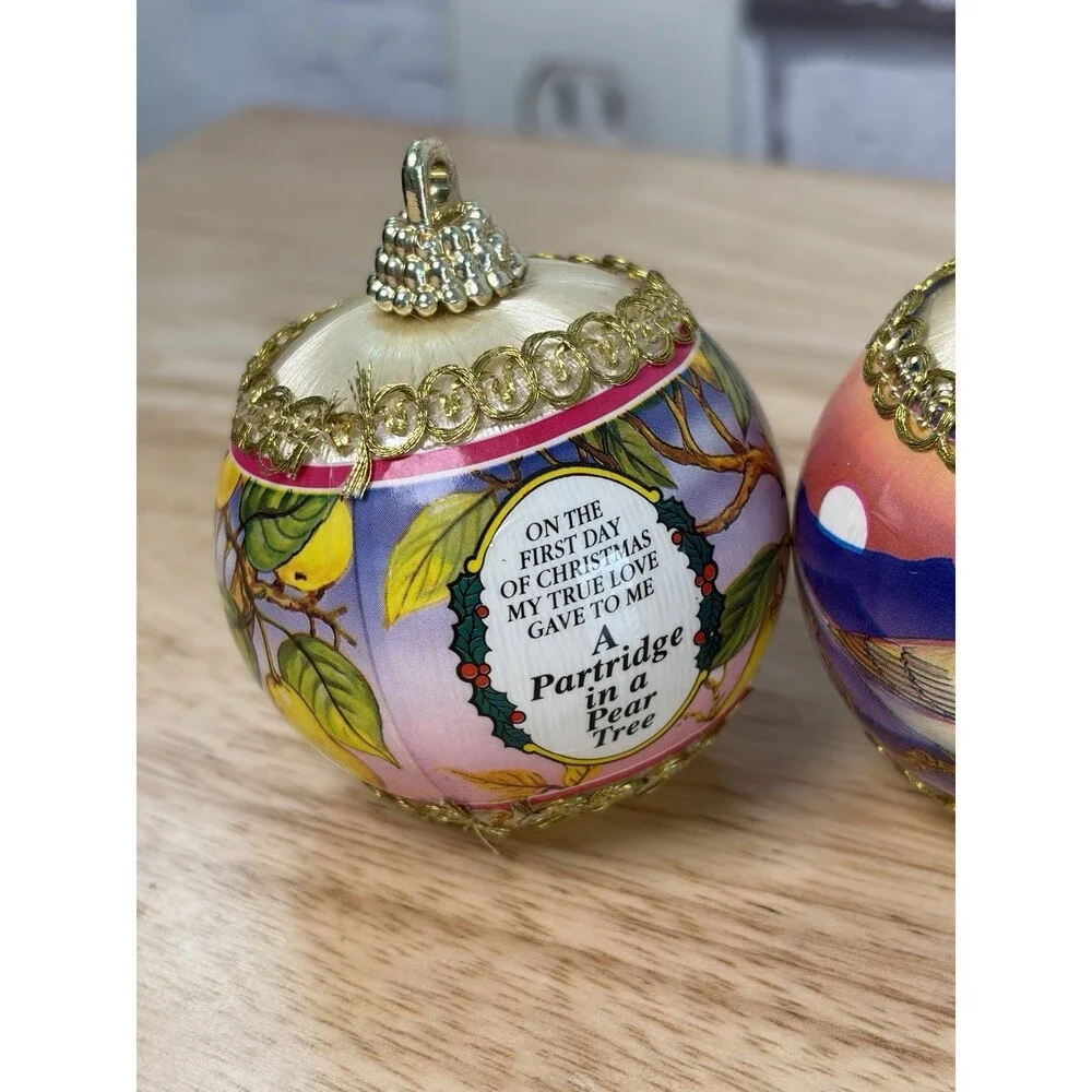 Twelve Days Of Christmas Ball Ornaments Set Of 12 Satin Vintage Rauch Industries